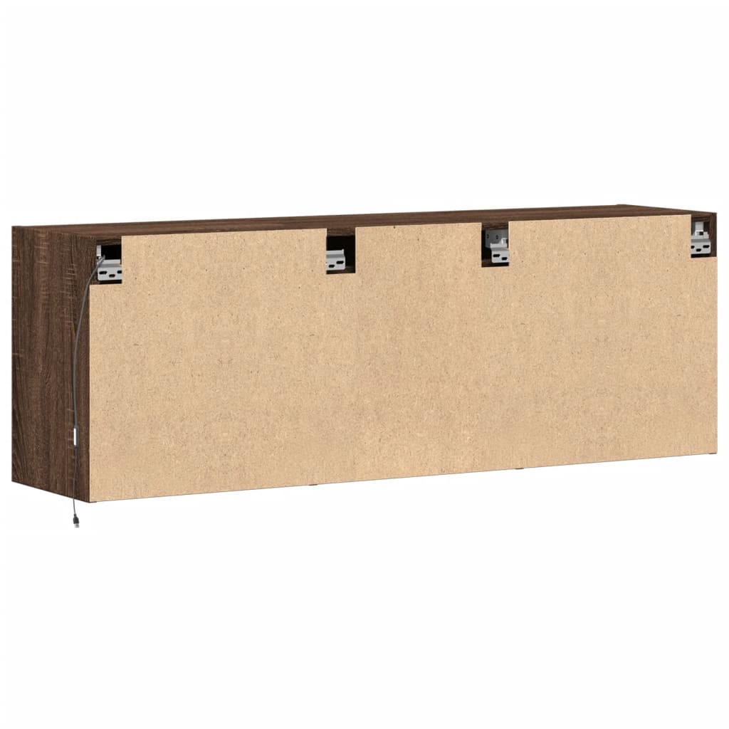 TV-benk Vegghengt med LED brun eik 130x31x45 cm