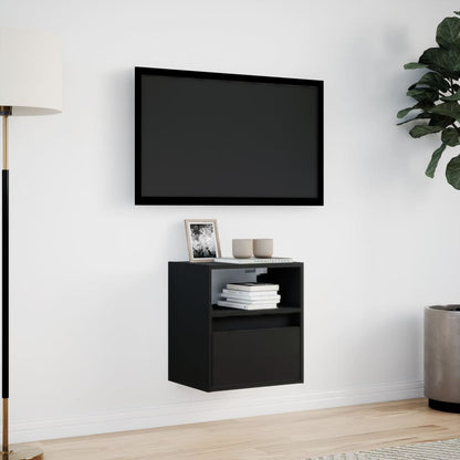 TV-benk Vegghengt med LED svart 41x31x45 cm