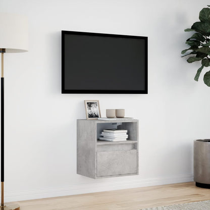 TV-benk Vegghengt med LED-lys betonggrå 41x31x45 cm