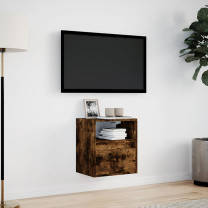 TV-benk Vegghengt med LED røkt eik 41x31x45 cm