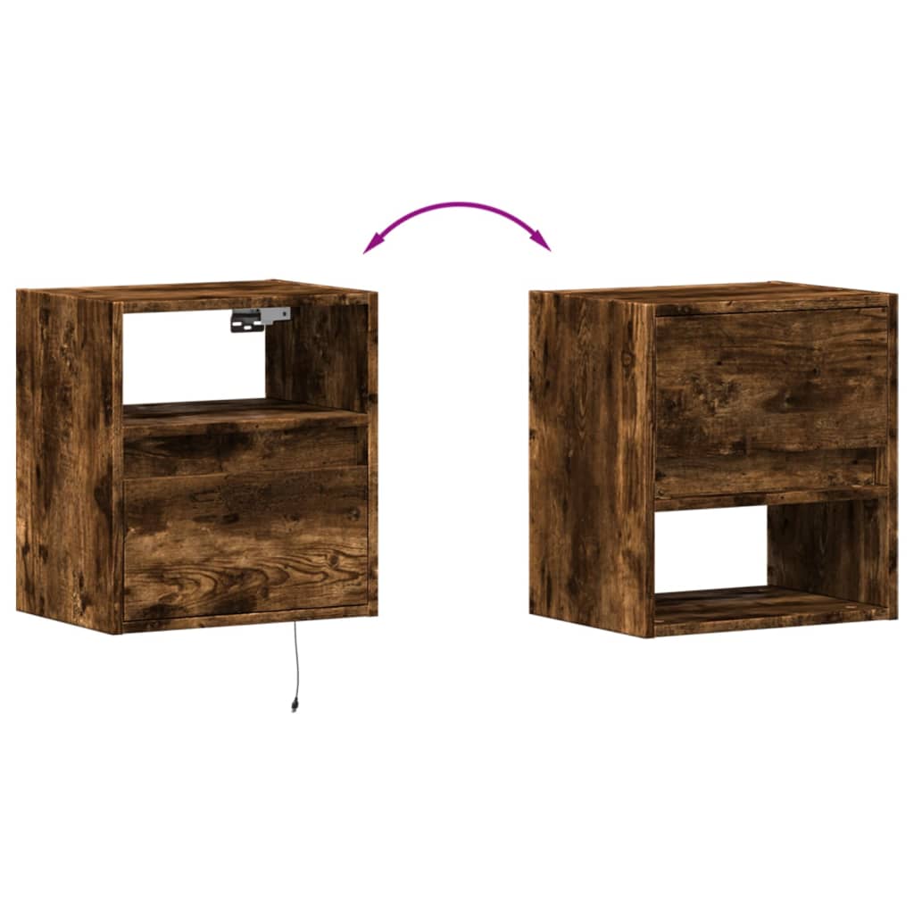 TV-benk Vegghengt med LED røkt eik 41x31x45 cm