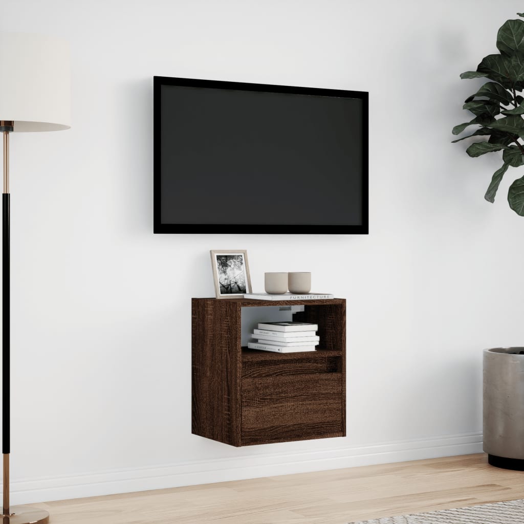 TV-benk Vegghengt med LED brun eik 41x31x45 cm