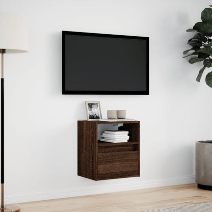 TV-benk Vegghengt med LED brun eik 41x31x45 cm