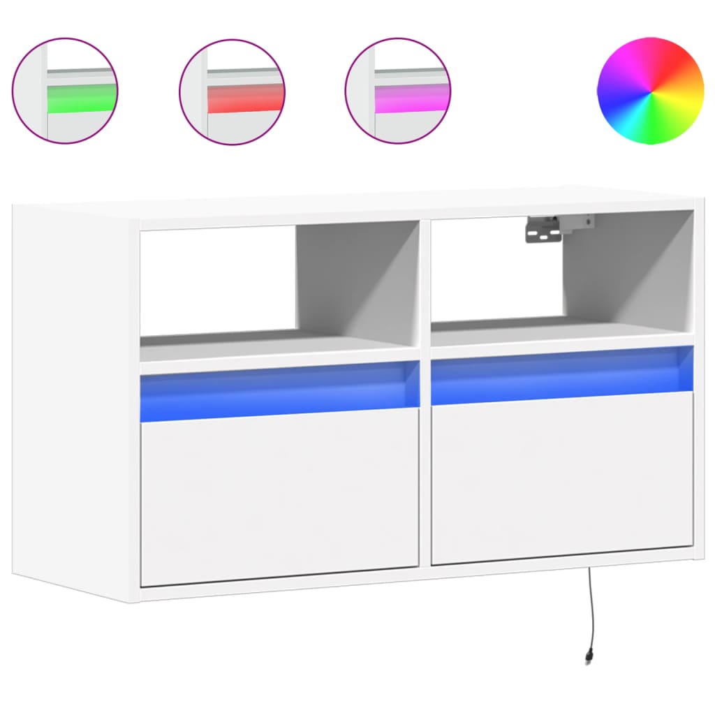 TV-benk Vegghengt med LED hvit 80x31x45 cm