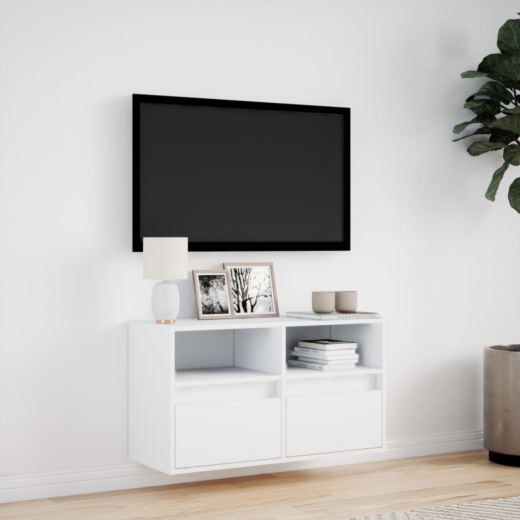 TV-benk Vegghengt med LED hvit 80x31x45 cm