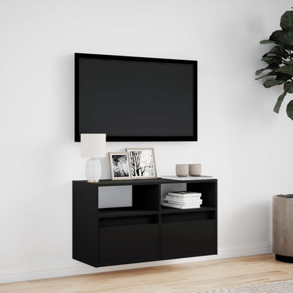 TV-benk Vegghengt med LED svart 80x31x45 cm