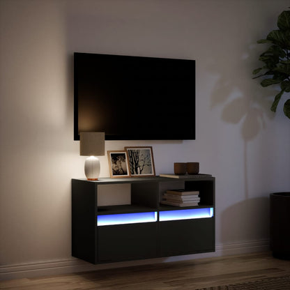 TV-benk Vegghengt med LED svart 80x31x45 cm