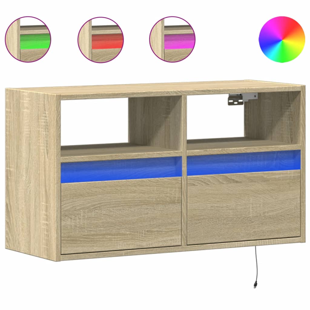 TV-benk Vegghengt med LED sonoma eik 80x31x45 cm