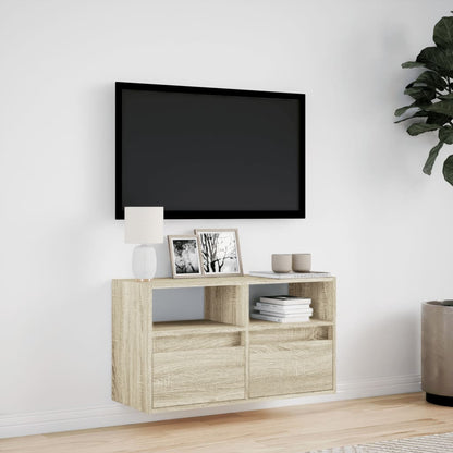 TV-benk Vegghengt med LED sonoma eik 80x31x45 cm