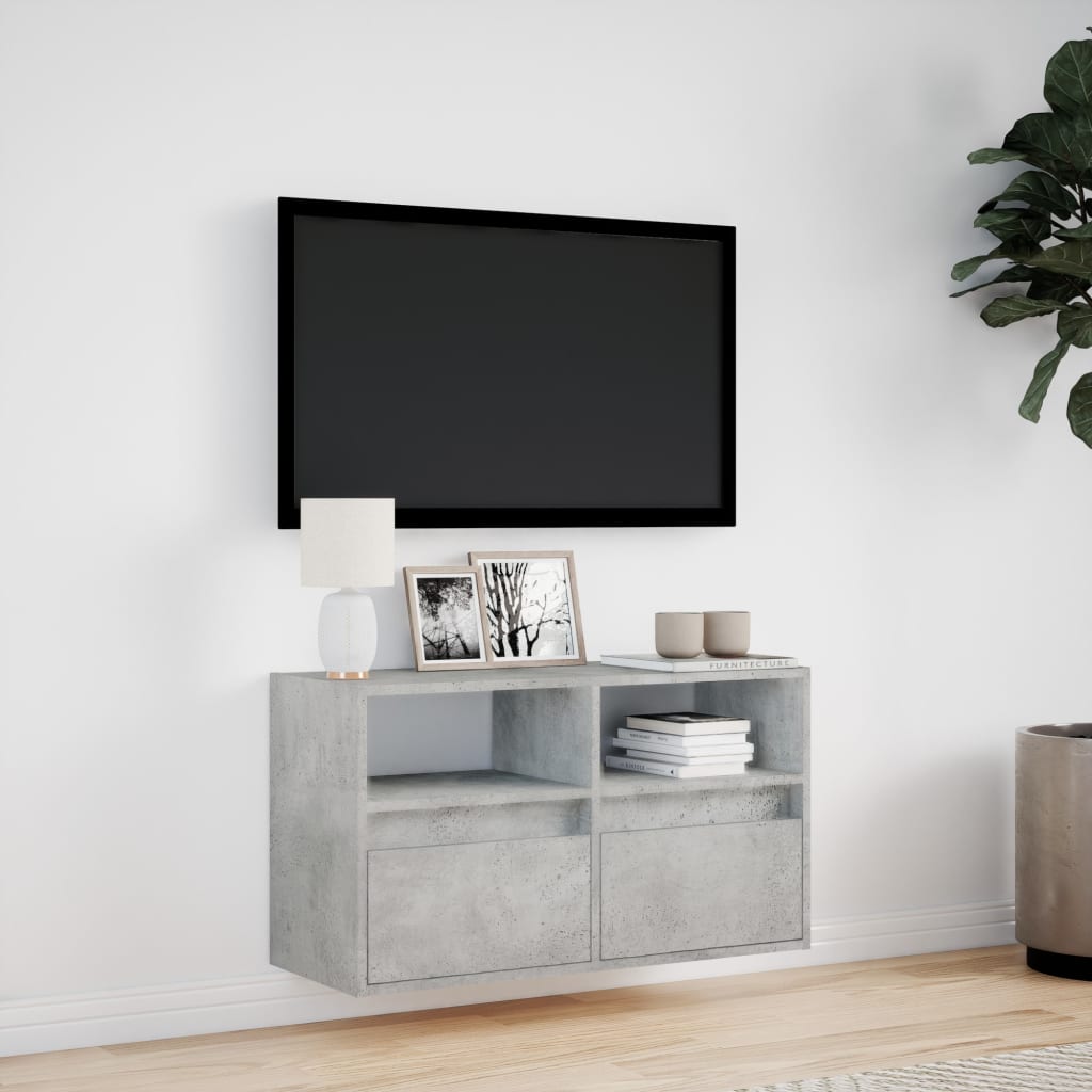 TV-benk Vegghengt med LED-lys betonggrå 80x31x45 cm