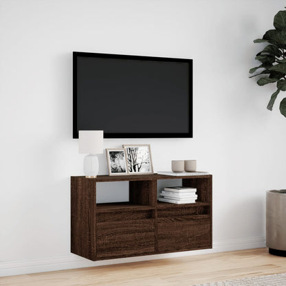 TV-benk Vegghengt med LED brun eik 80x31x45 cm