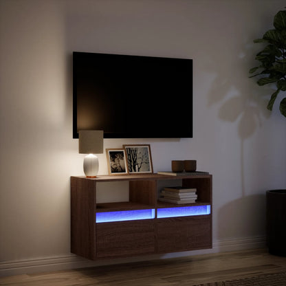 TV-benk Vegghengt med LED brun eik 80x31x45 cm