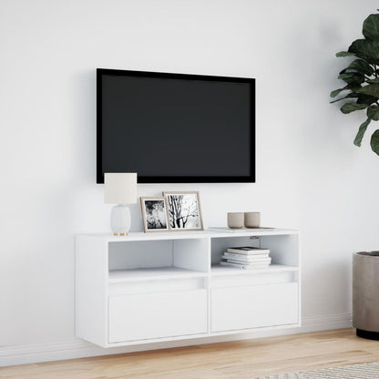 TV-benk Vegghengt med LED hvit 100x31x45 cm