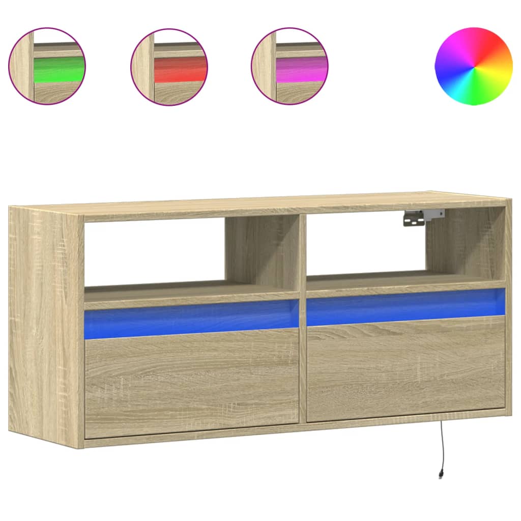 TV-benk Vegghengt med LED sonoma eik 100x31x45 cm