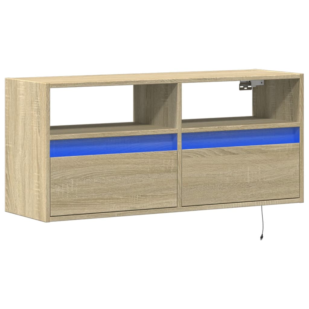 TV-benk Vegghengt med LED sonoma eik 100x31x45 cm