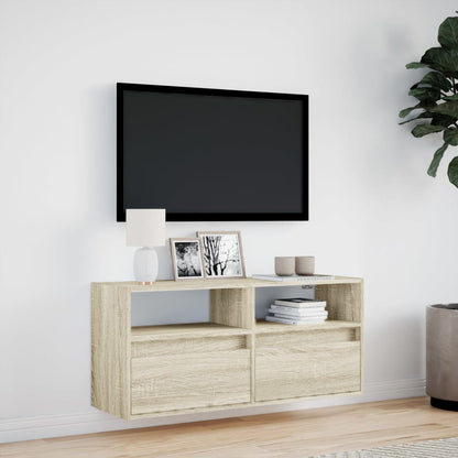 TV-benk Vegghengt med LED sonoma eik 100x31x45 cm