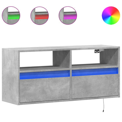 TV-benk Vegghengt med LED-lys betonggrå 100x31x45 cm