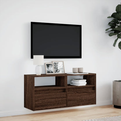 TV-benk Vegghengt med LED brun eik 100x31x45 cm