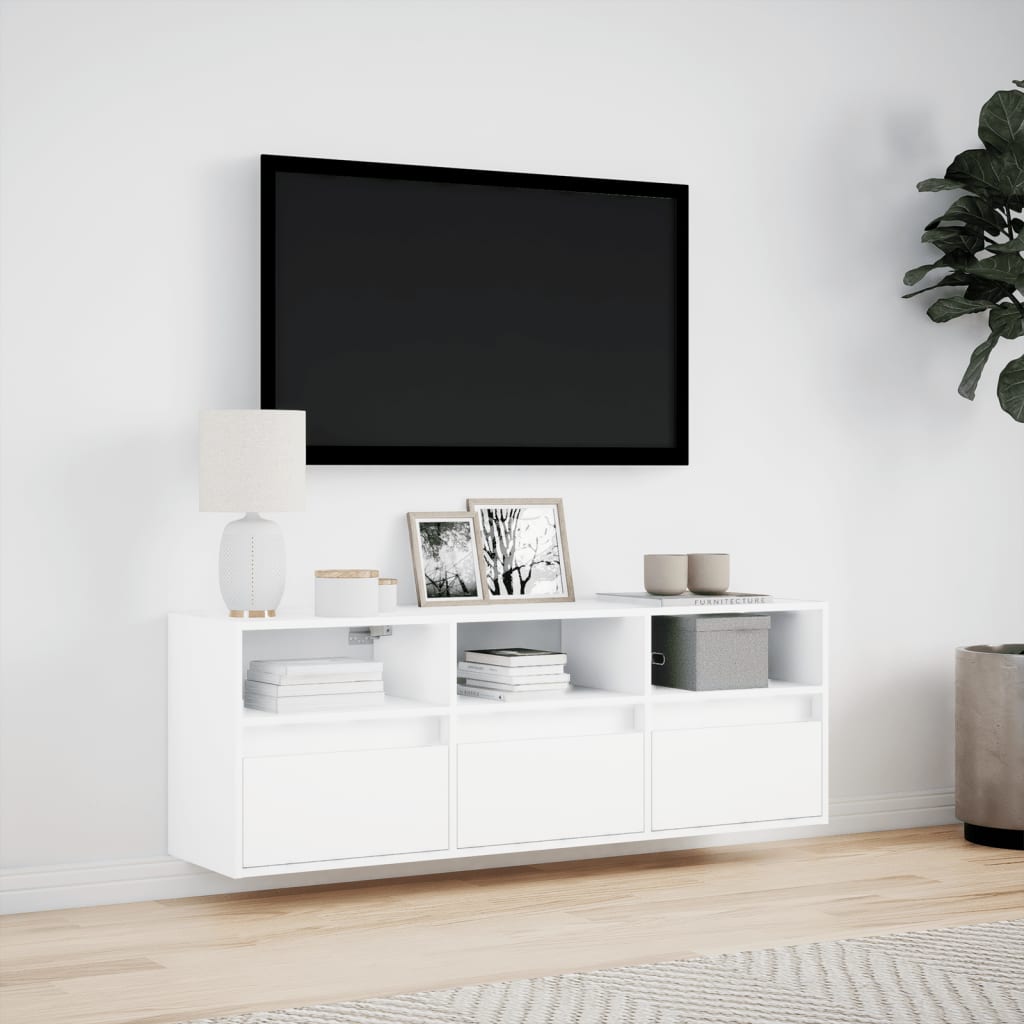 TV-benk Vegghengt med LED hvit 130x31x45 cm