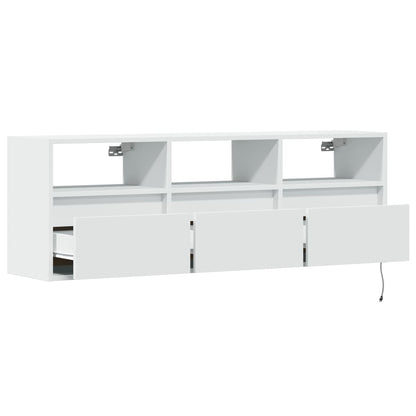 TV-benk Vegghengt med LED hvit 130x31x45 cm