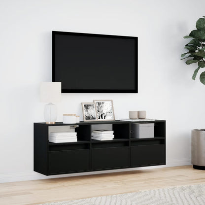 TV-benk Vegghengt med LED svart 130x31x45 cm