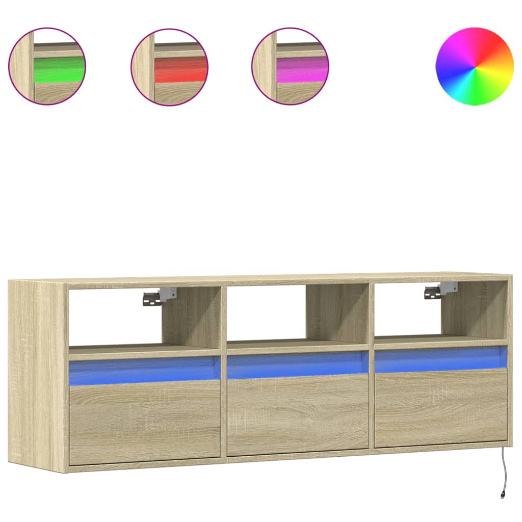 TV-benk Vegghengt med LED sonoma eik 130x31x45 cm