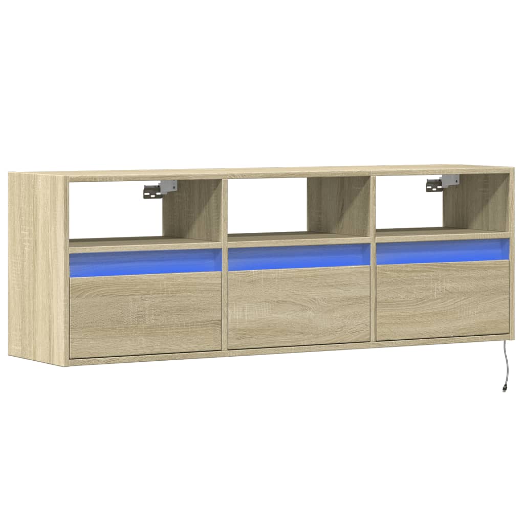 TV-benk Vegghengt med LED sonoma eik 130x31x45 cm