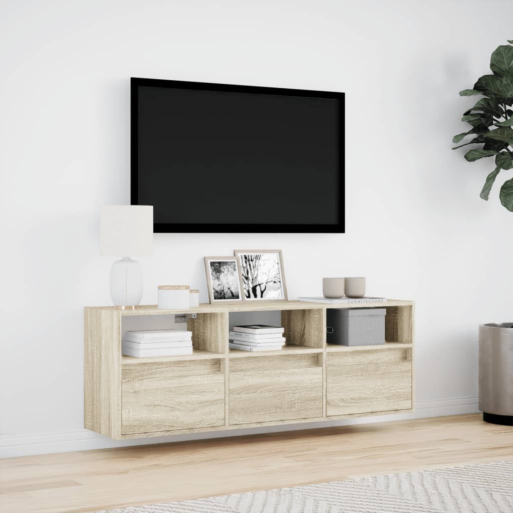 TV-benk Vegghengt med LED sonoma eik 130x31x45 cm