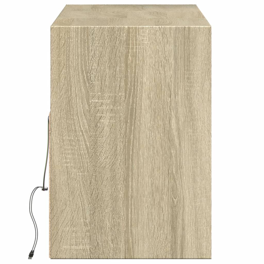 TV-benk Vegghengt med LED sonoma eik 130x31x45 cm