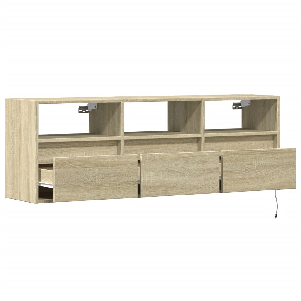 TV-benk Vegghengt med LED sonoma eik 130x31x45 cm