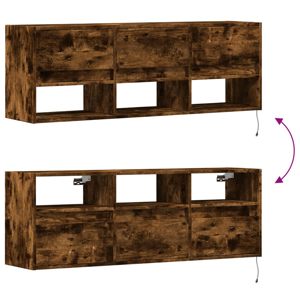 TV-benk Vegghengt med LED røkt eik 130x31x45 cm