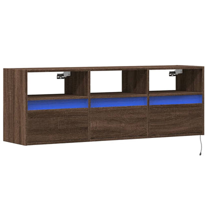 TV-benk Vegghengt med LED brun eik 130x31x45 cm