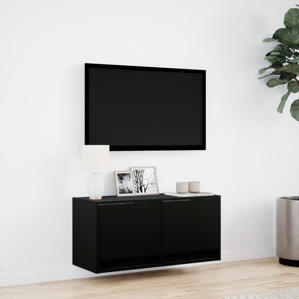 TV-benk Vegghengt med LED svart 80x31x35 cm