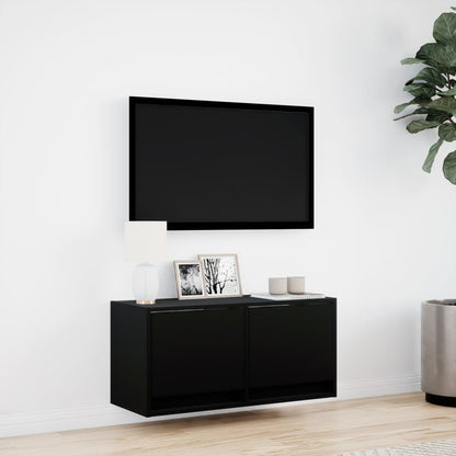 TV-benk Vegghengt med LED svart 80x31x35 cm