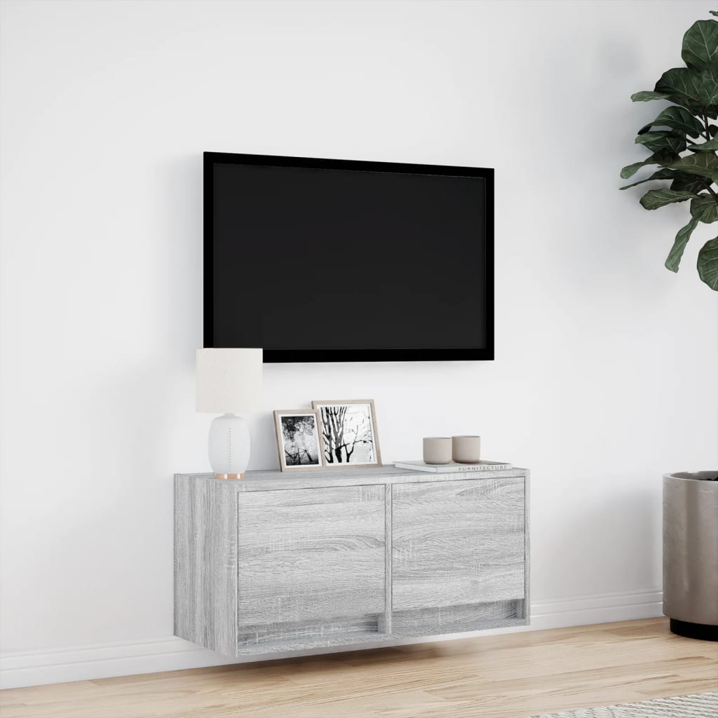 TV-benk Vegghengt med LED grå sonoma 80x31x35 cm