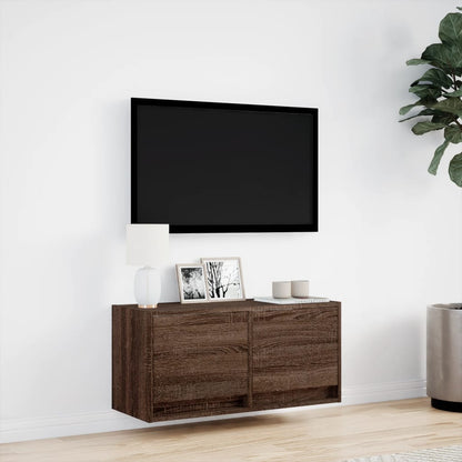 TV-benk Vegghengt med LED brun eik 80x31x35 cm