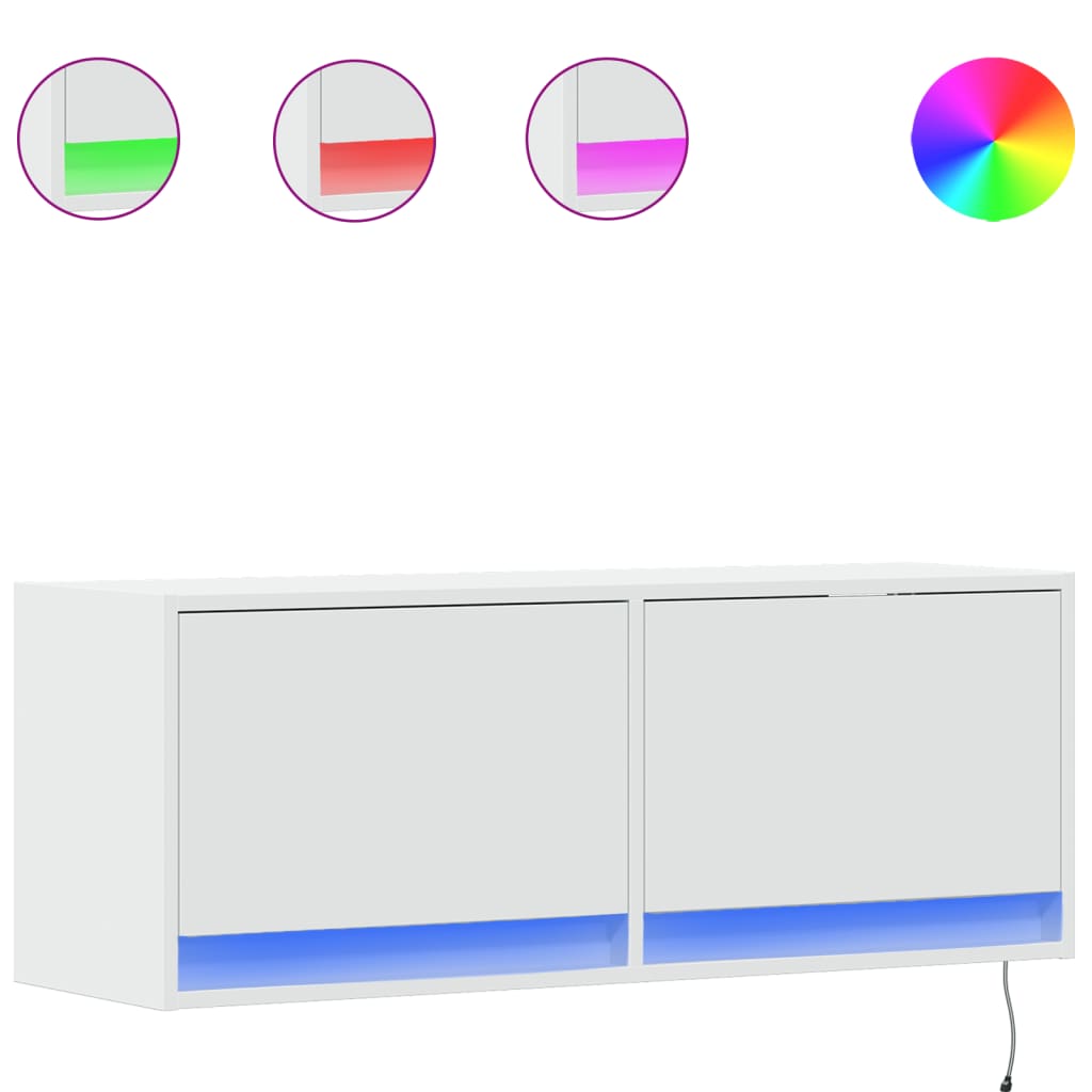 TV-benk Vegghengt med LED hvit 100x31x35 cm