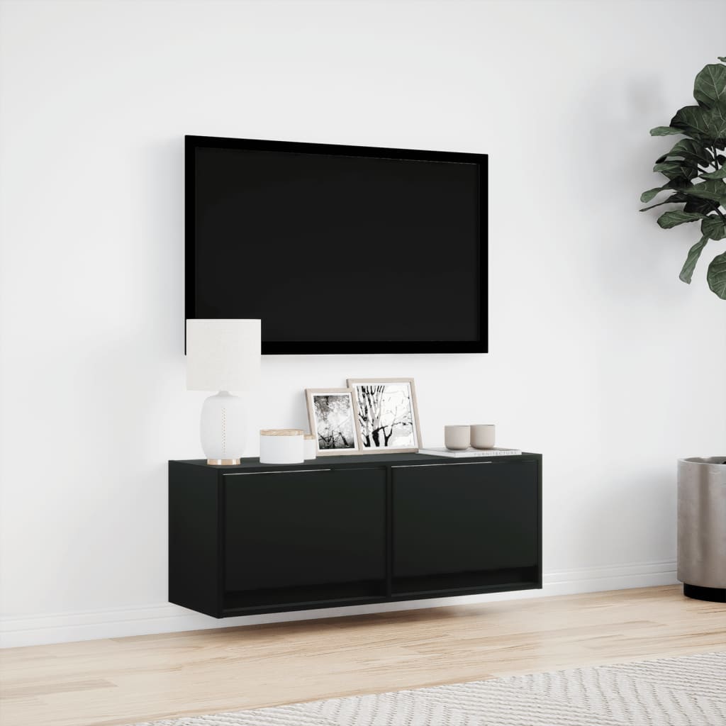 TV-benk Vegghengt med LED svart 100x31x35 cm