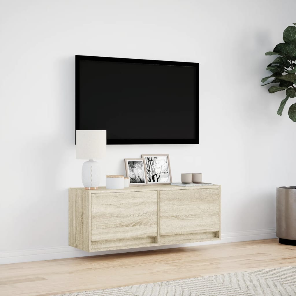 TV-benk Vegghengt med LED sonoma eik 100x31x35 cm