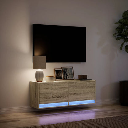 TV-benk Vegghengt med LED sonoma eik 100x31x35 cm