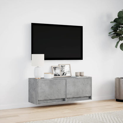 TV-benk Vegghengt med LED-lys betonggrå 100x31x35 cm