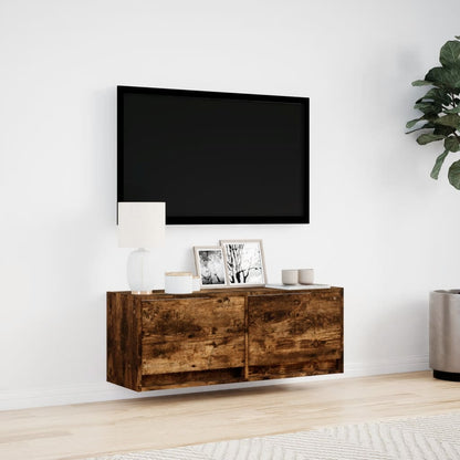 TV-benk Vegghengt med LED røkt eik 100x31x35 cm