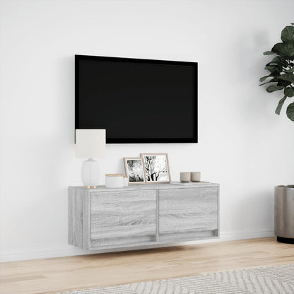 TV-benk Vegghengt med LED grå sonoma 100x31x35 cm