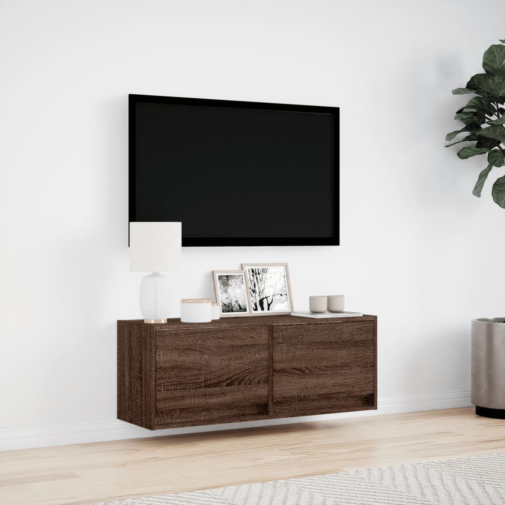 TV-Veggskap med LED brun eik 100x31x35 cm