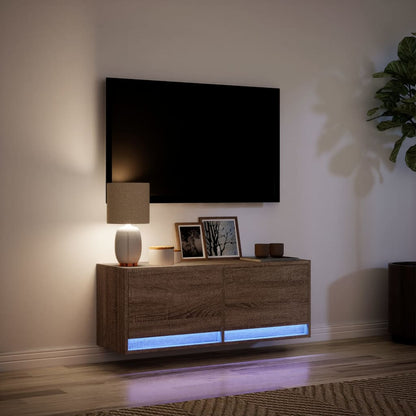 TV-Veggskap med LED brun eik 100x31x35 cm