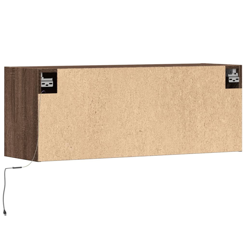 TV-Veggskap med LED brun eik 100x31x35 cm