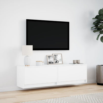 TV-benk Vegghengt med LED hvit 140x31x38 cm