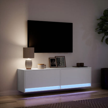 TV-benk Vegghengt med LED hvit 140x31x38 cm