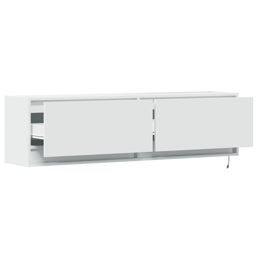 TV-benk Vegghengt med LED hvit 140x31x38 cm