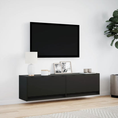 TV-benk Vegghengt med LED svart 140x31x38 cm